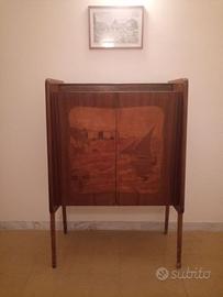 Mobiletto bar anni '50,in legno intarsiato,vintage