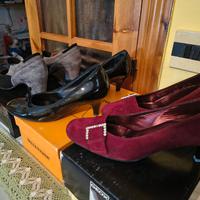 scarpe donna décolleté in vernice e pelle scamosci