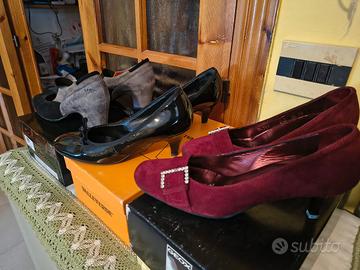 scarpe donna décolleté in vernice e pelle scamosci