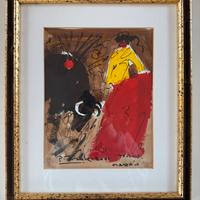 Quadro  astratto figurativo firmato - cornice oro