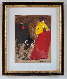 Quadro  astratto figurativo firmato - cornice oro