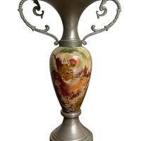 Vaso-anfora vintage in pietra onice e in peltro