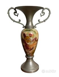 Vaso-anfora vintage in pietra onice e in peltro