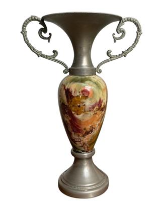 Vaso-anfora vintage in pietra onice e in peltro