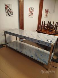 Tavolo di lavoro inox da cm 200x70x85 con ripiano