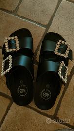 ciabatte nere con fibbia strass