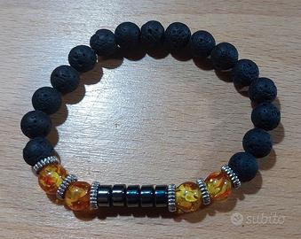 Bracciale Pietra Lavica Ambra Ematite
