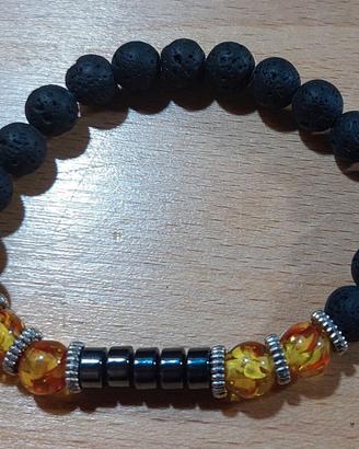 Bracciale Pietra Lavica Ambra Ematite