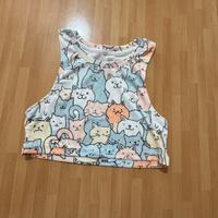 Canotta bambina multicolore a tema gatti 7-8 anni