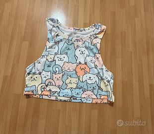 Canotta bambina multicolore a tema gatti 7-8 anni