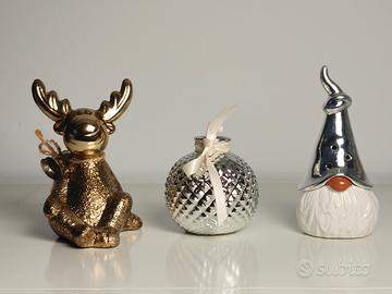 Set 3 soprammobili Natale dorati e argento