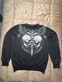 Felpa nera LIVE978 con grafica Teschi e spada