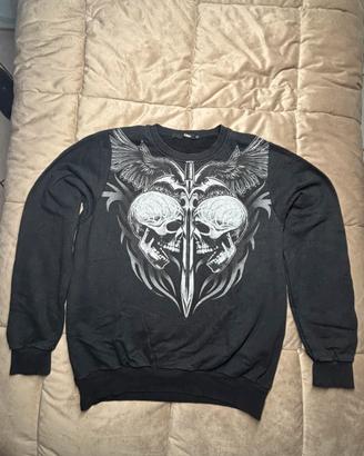 Felpa nera LIVE978 con grafica Teschi e spada