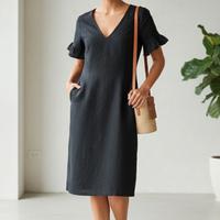 Abito donna nero cotone e lino taglia forte