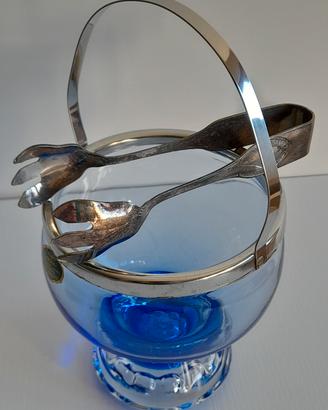 Portaghiaccio o Portaolive in vetro blu cobalto