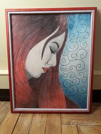 Quadro con cornice color rosso.