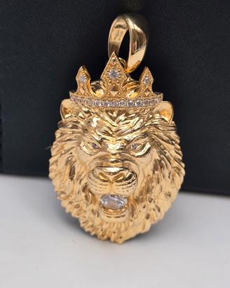 Pendente testa di leone oro brillanti 24 g