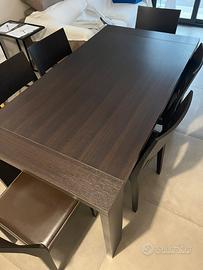 TAVOLO RETTANGOLARE ALLUNGABILE IN WENGÈ + 6 SEDIE