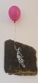 Dipinto ad olio su tavola di recupero e palloncino