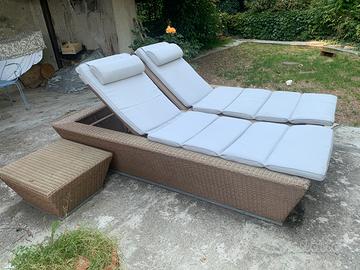 Lettino Doppio Polyrattan + Tavolino + cuscini