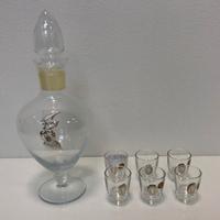 Bottiglia liquore + sei shottini decoro argento