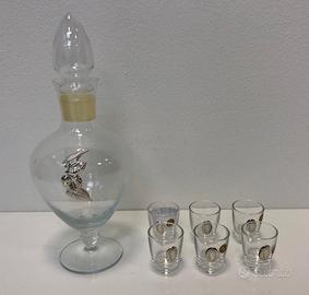 Bottiglia liquore + sei shottini decoro argento