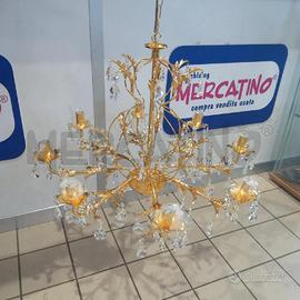LAMPADARIO 8 LUCI DORATO TRIPUDIO GOCCE