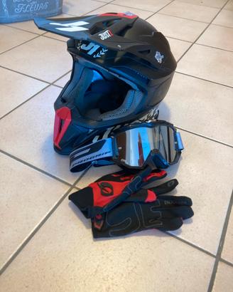 Casco cross Just 1 tg S + mascherina + guanti