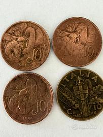 Quattro monete italiane da 10 cent. 1921/22/34/42