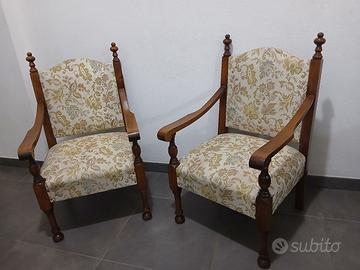 Coppia Poltrone Vintage Legno Massello Stile Rinas
