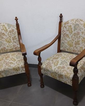 Coppia Poltrone Vintage Legno Massello Stile Rinas