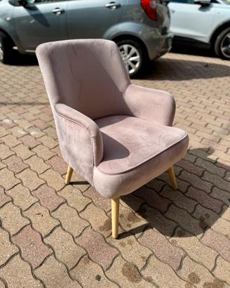 Poltrona Velluto Rosa Antico con gambe in legno
