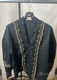 Camicia Twinset Nera con Dettagli Pizzo e Oro