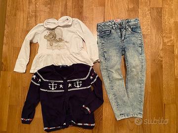 set abbigliamento bambina maglia-cardigan e jeans