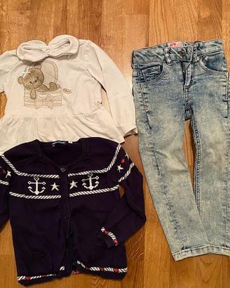 set abbigliamento bambina maglia-cardigan e jeans