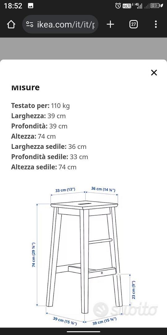 NILSOLLE sgabello bar, betulla, 74 cm - IKEA Italia