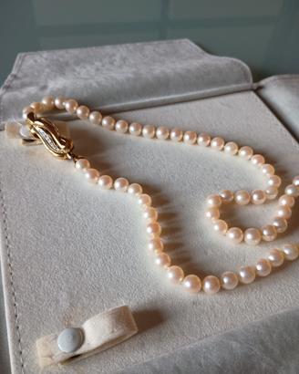 collana perle fermaglio oro 18 kt con brillanti 