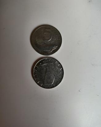 Monete 5 lire delfino originali, 1954