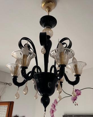 Lampadario Murano nero, stile Rezzonico – 6 luci