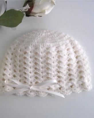 Cappellino Neonata Neonato Uncinetto Lana Handmade