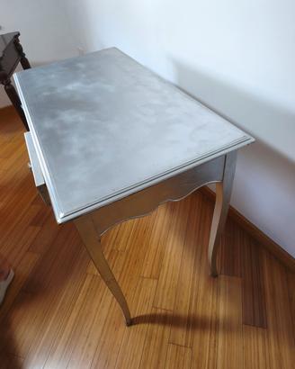consolle/tavolo in legno   argento con 2 cassetti