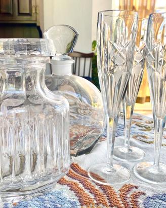 Set 3 bicchieri e 2 bottiglie cristallo vintage