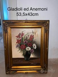 Quadro Olio su Tela “Gladioli e Anemoni” + Cornice