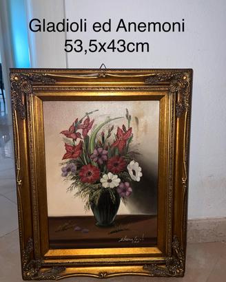 Quadro Olio su Tela “Gladioli e Anemoni” + Cornice