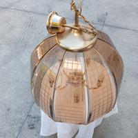 
Lampada Sospesa Vintage Ottone e Vetro Fumé – Ø57