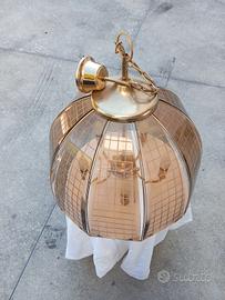 
Lampada Sospesa Vintage Ottone e Vetro Fumé – Ø57