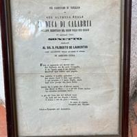 Documento storico con sonetto Duca di Calabria