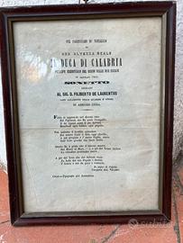 Documento storico con sonetto Duca di Calabria