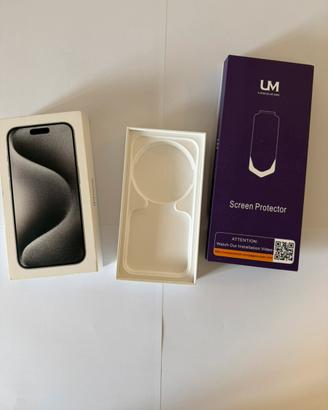 Scatola vuota iphone 15pro più vetro temperato