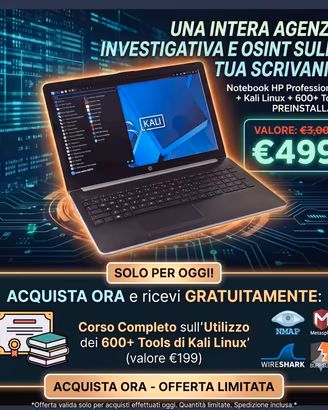 NOTEBOOK HP CON KALI LINUX PER OSINT CYBERSECURITY